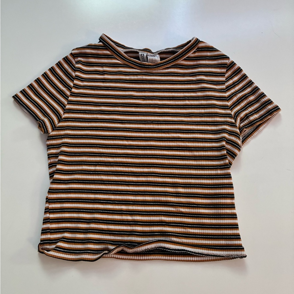 H&M Striped Crop Top - Black, Brown, Cream